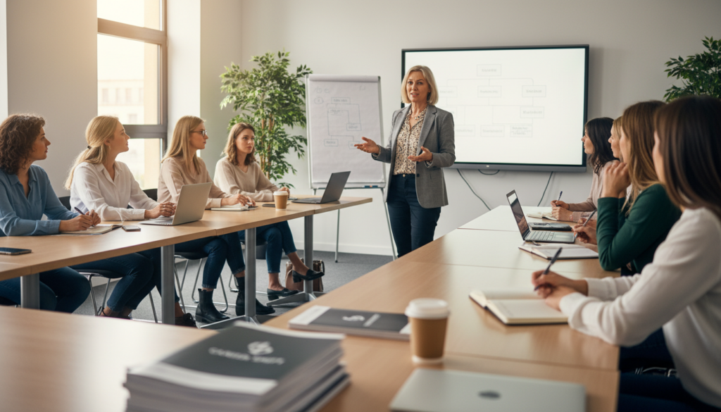 Une formatrice en train de donner un cours financé par France Travail