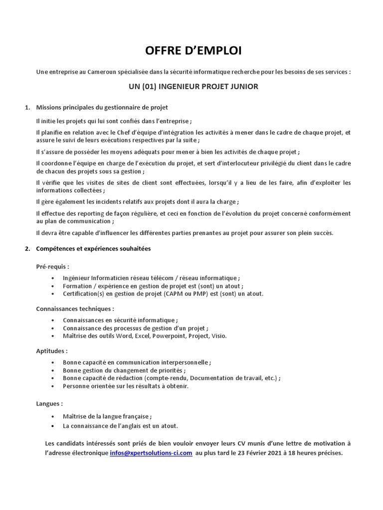 découvrez notre offre d'emploi pour ingénieur : rejoignez une équipe dynamique, travaillez sur des projets innovants et développez votre carrière dans un environnement stimulant. postulez dès maintenant pour saisir cette opportunité !