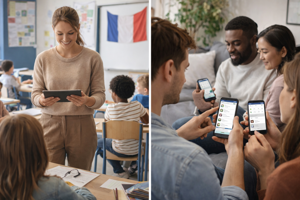 Illustration de l'utilisation de www.educartable.com par les parents et les enseignants en France