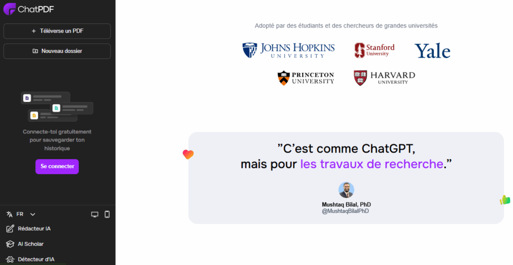 ChatPDF - page d'accueil