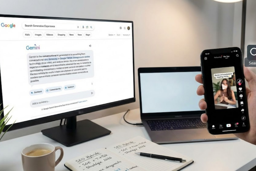 Un écran d'ordinateur qui montre comment le community manager utilise le SGE et TikTok pour améliorer le SEO