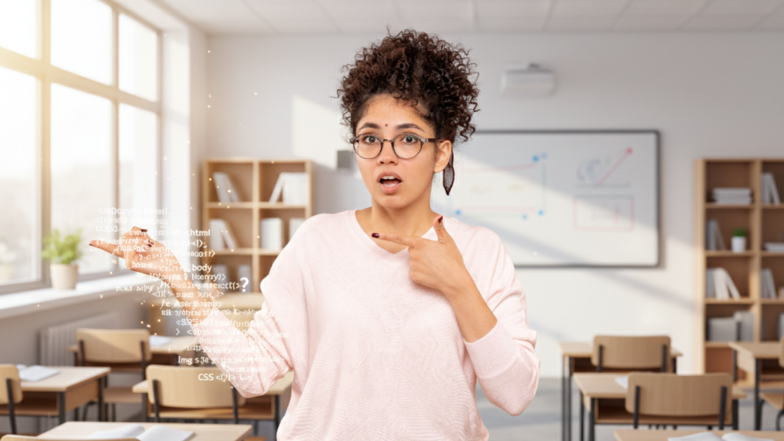 Jeune femme dans une salle de classe