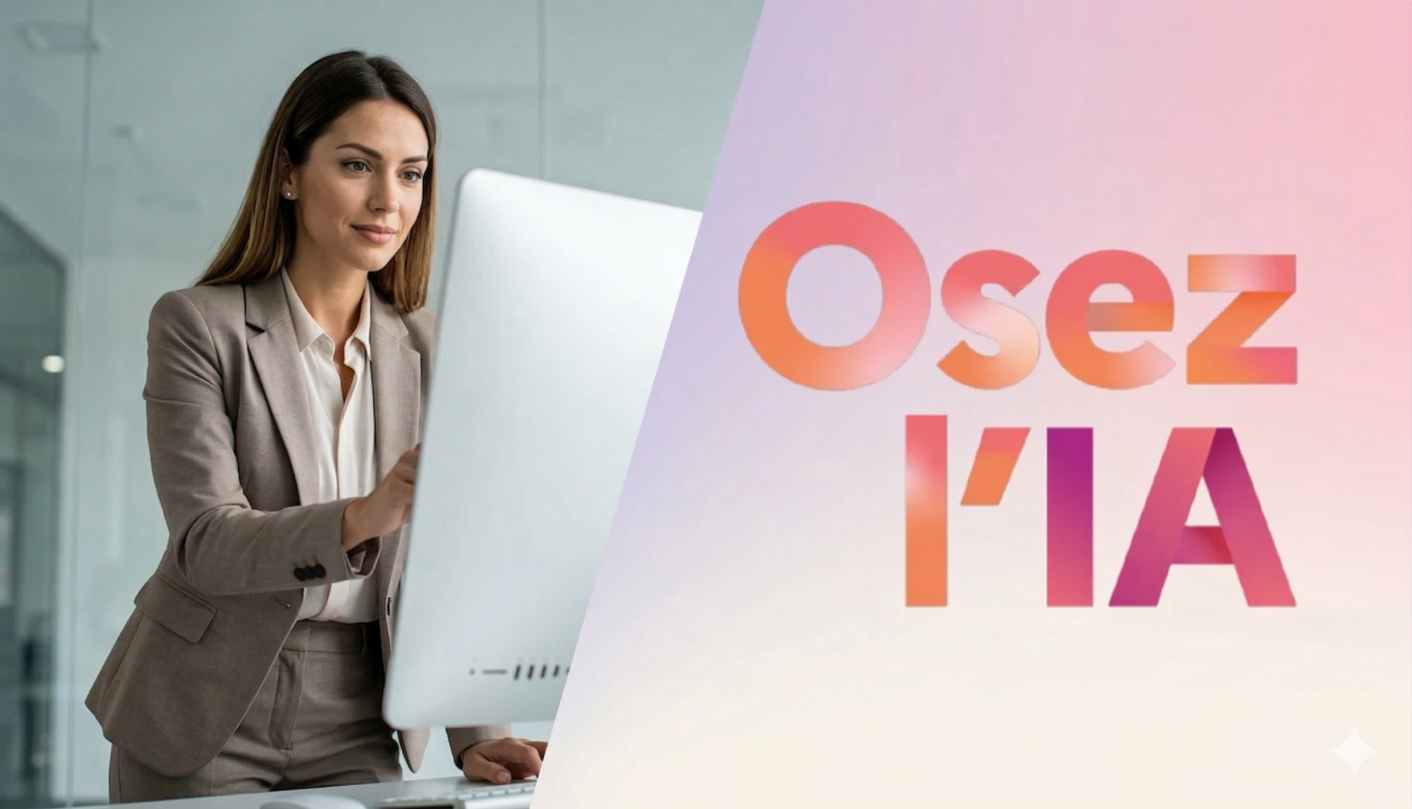 Affiche Osez l'IA avec une femme d'affaires à côté