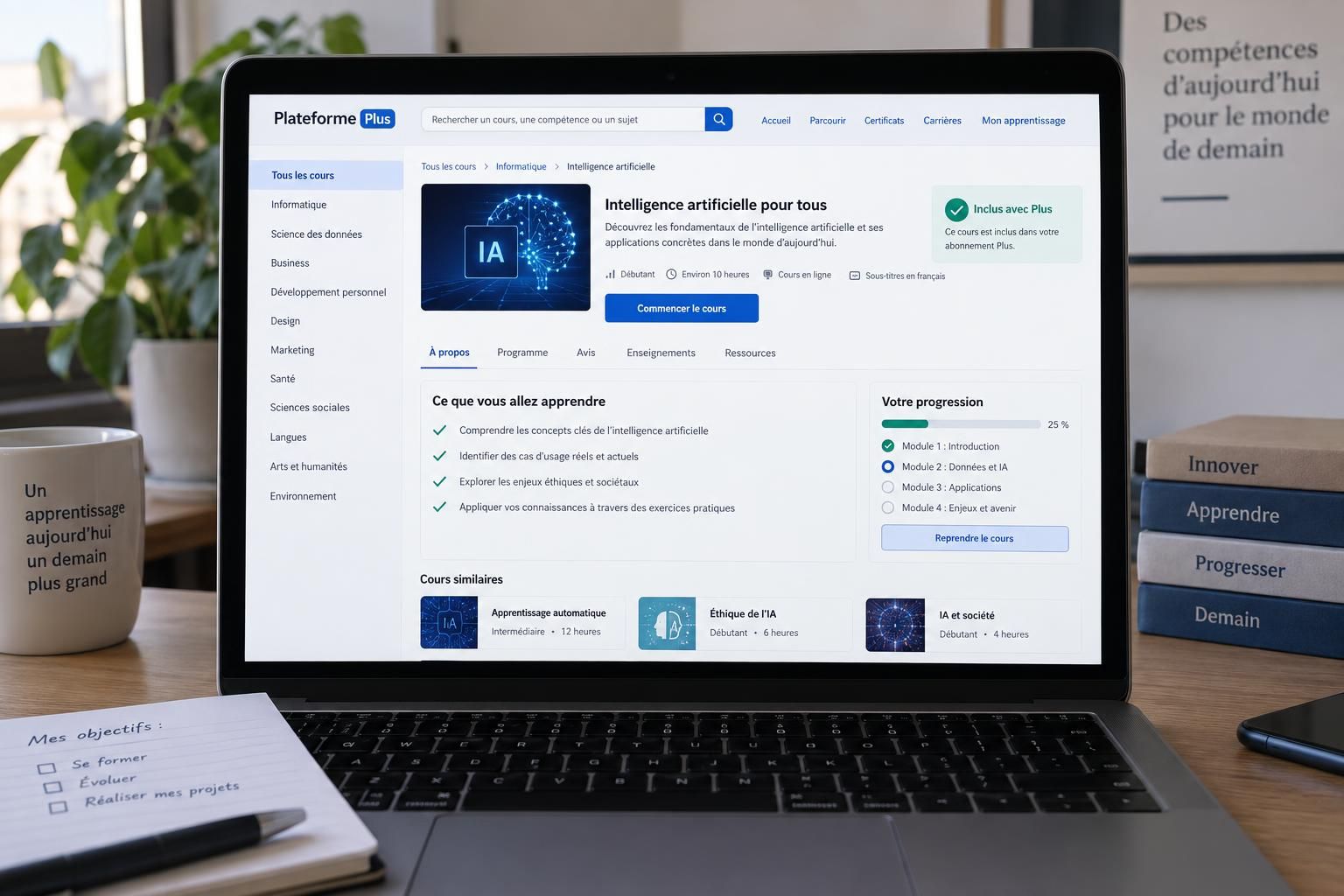 découvrez coursera plus : accédez à plus de 10 000 cours en ligne et apprenez à votre rythme grâce à un abonnement offrant un accès illimité.
