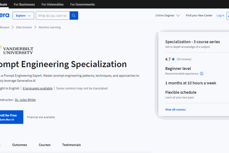 découvrez le cours de coursera sur le prompt engineering, conçu pour vous apprendre à concevoir, optimiser et utiliser des prompts efficaces pour les modèles d'intelligence artificielle. acquérez des compétences précieuses pour améliorer vos projets d'ia et dynamiser votre carrière dans le domaine technologique.
